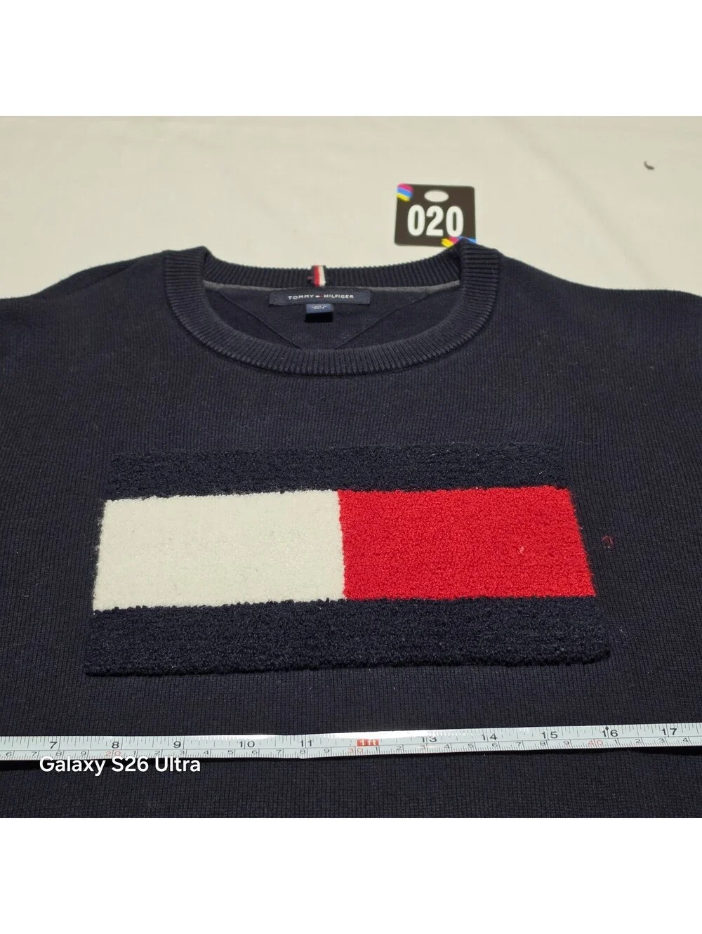 Tommy Hilfiger Navy Blue Crewneck Sweater with Logo Patch